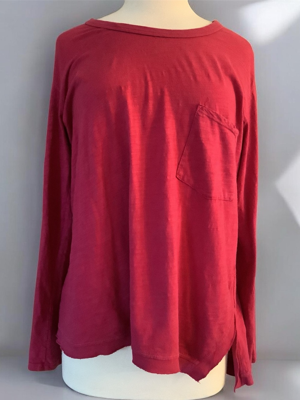 fresh produce Woman’s Long Sleeve Pocket Tee in Deep Red